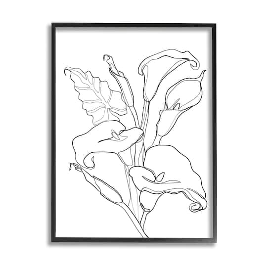 Stupell Industries Calla Lily Floral Stem Modern Minimal Line Drawing in Black Frame Wall Art